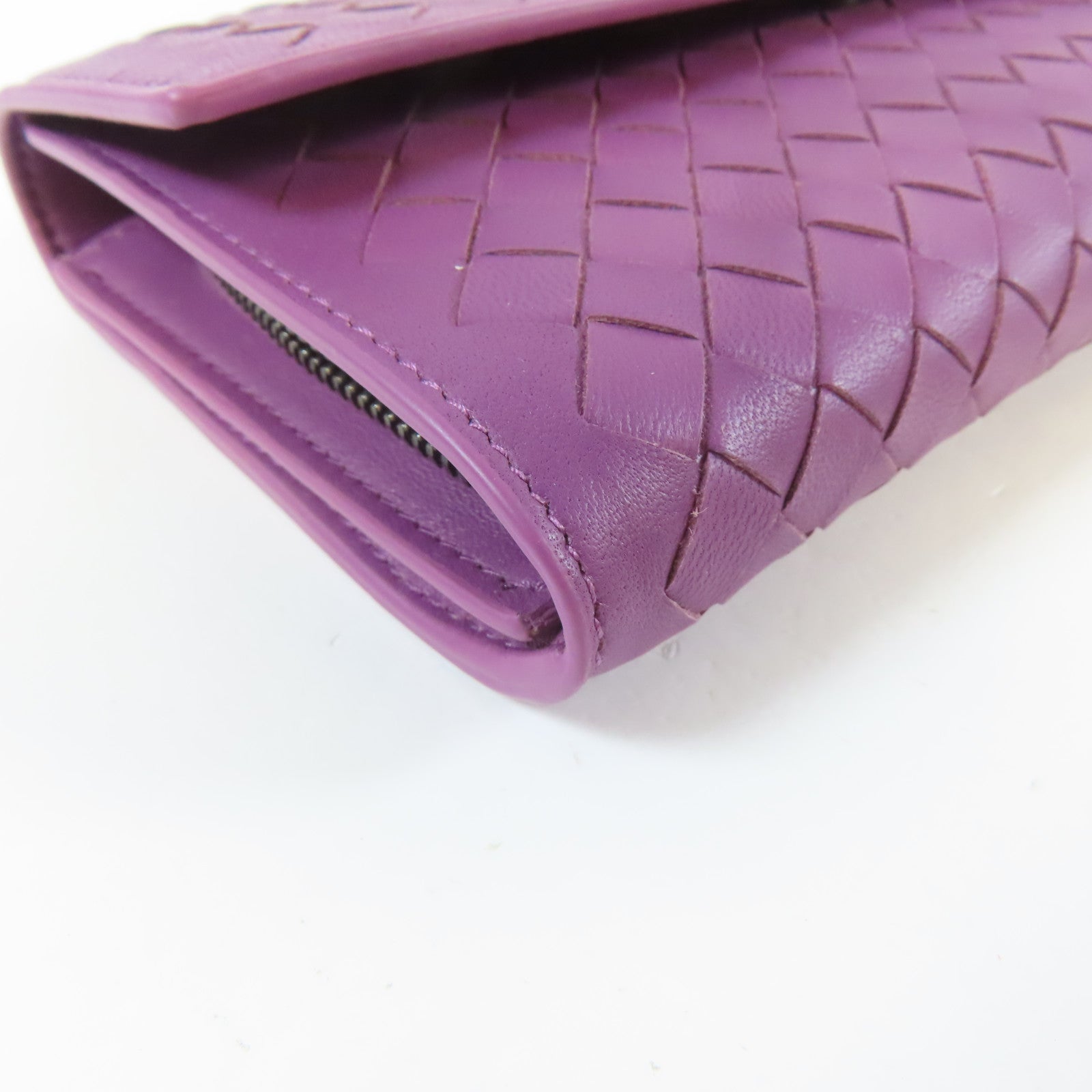 BOTTEGA VENETA 【激減優惠】織紋皮革Long Wallet黑扣長錢包紫色