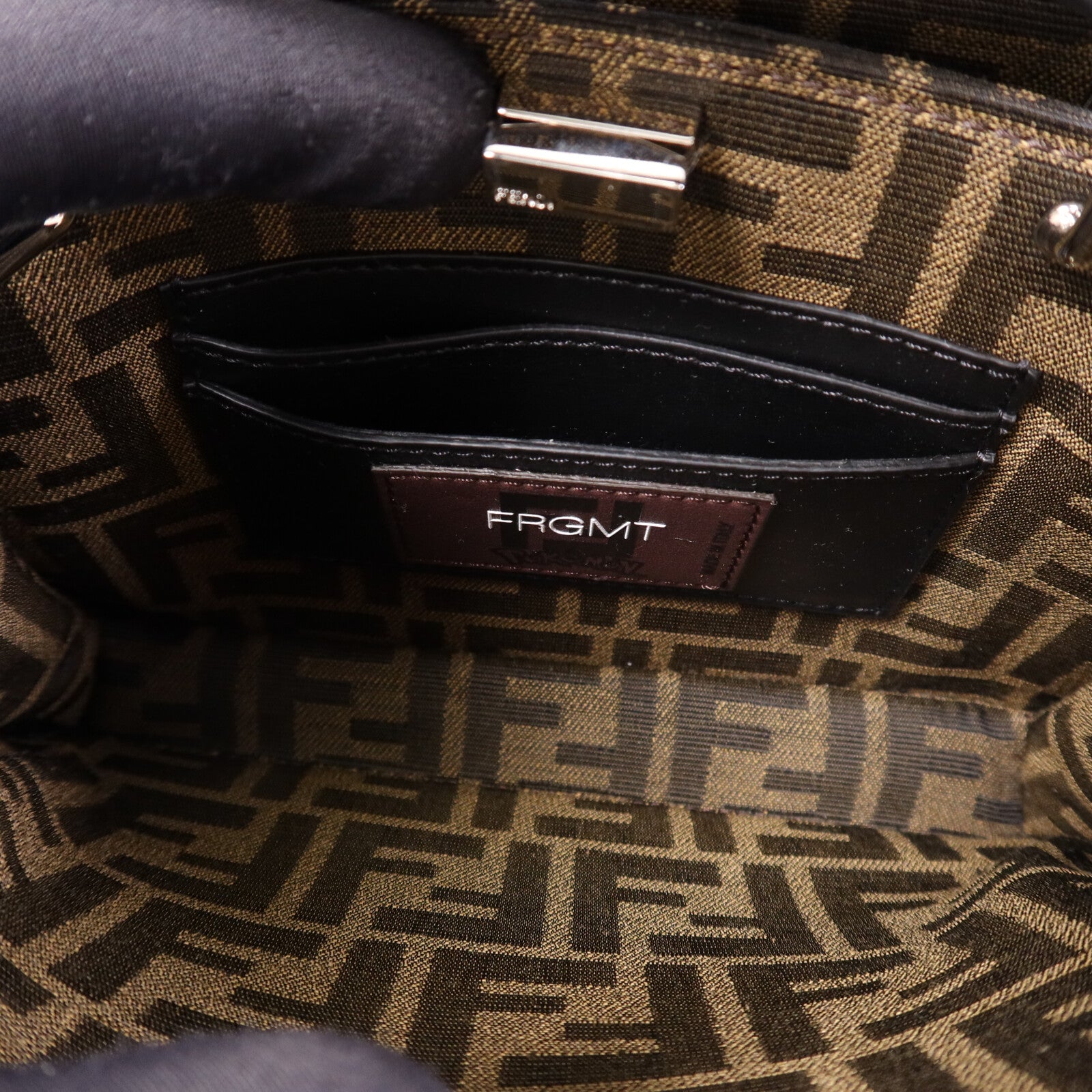 FENDI Jacquard/帆布Peekaboo I See UX-Cross銀扣手挽肩背兩用袋