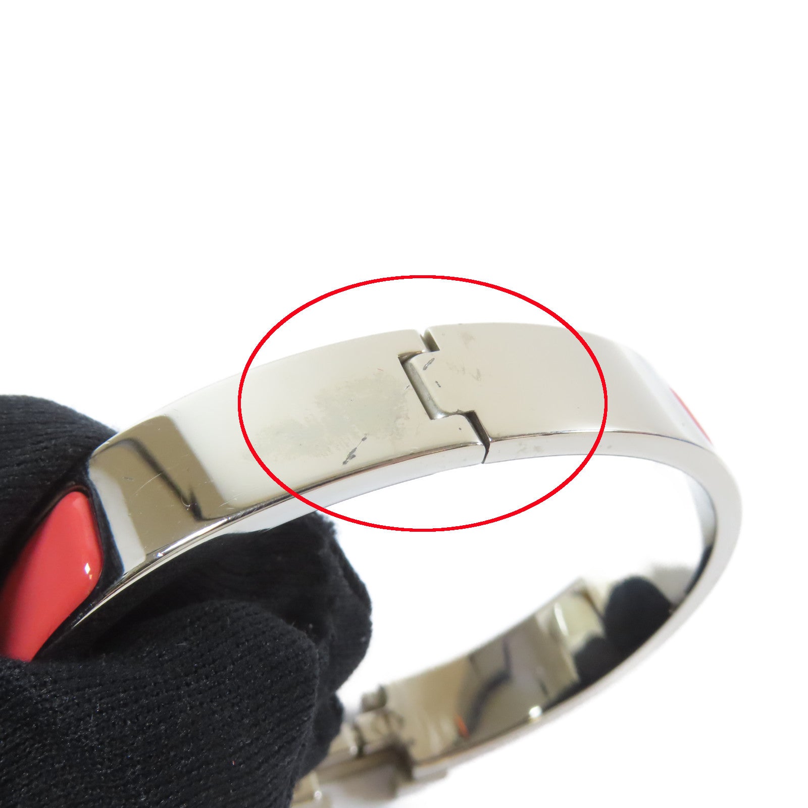 HERMES 金屬Clic H Bracelet手鐲銀色/粉紅色#17cm