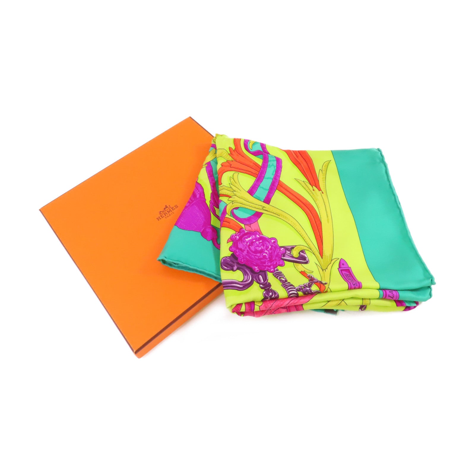 HERMES 【激減優惠】絲質90x90 Scarf絲巾青綠色/綠色/彩色