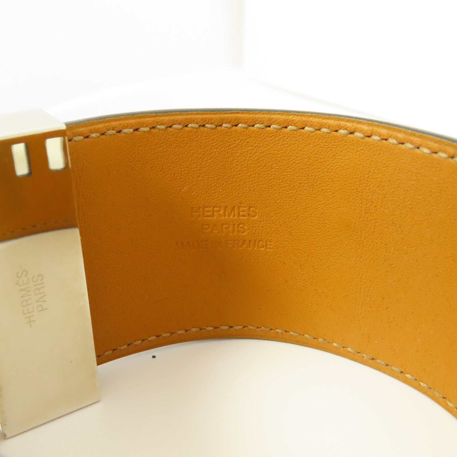 HERMES Swift皮革Collier De Chien銀扣手鐲Colvert
