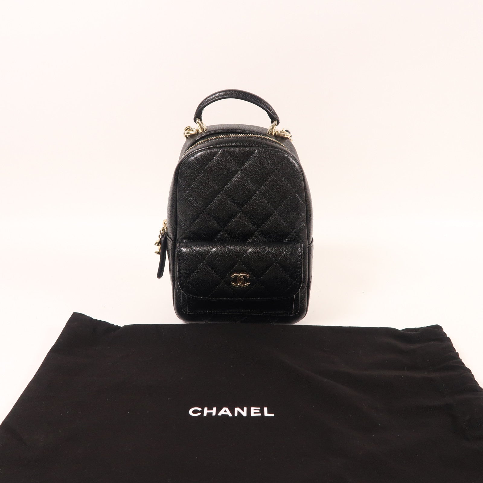CHANEL 牛皮皮革24C Backpack金扣背包黑色