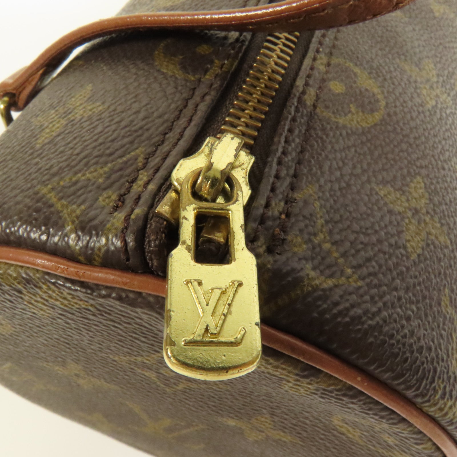 LOUIS VUITTON Monogram Papillon金扣手挽袋棕色