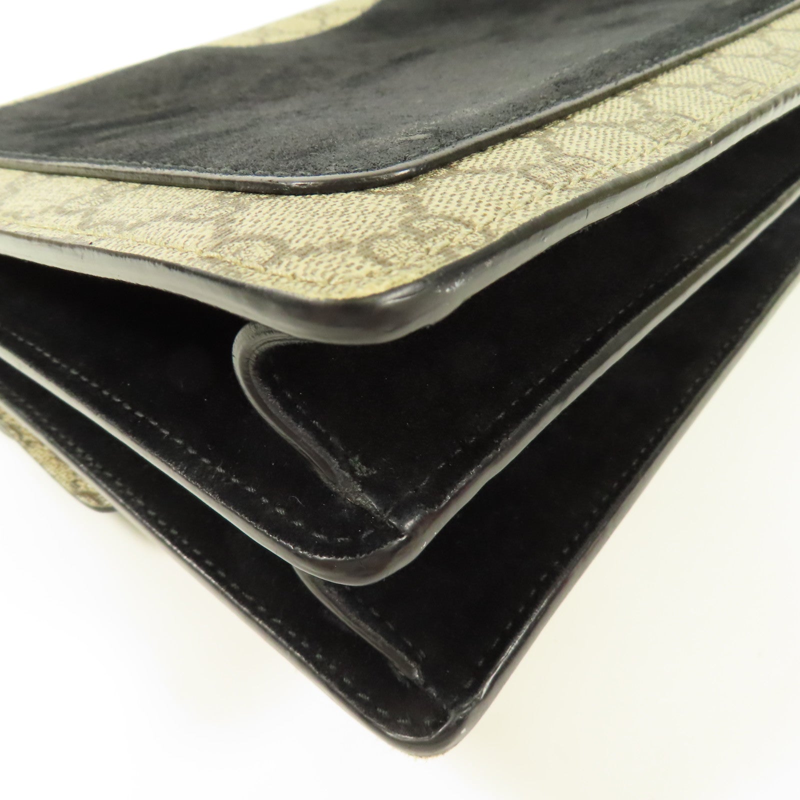 GUCCI 塗層帆布/麂皮皮革Dionysus銀扣鏈帶肩背袋