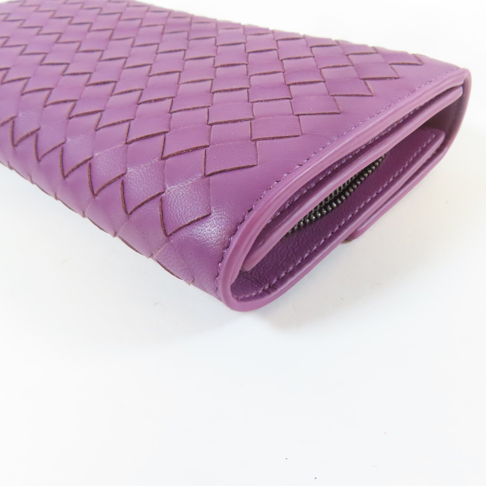 BOTTEGA VENETA 【激減優惠】織紋皮革Long Wallet黑扣長錢包紫色