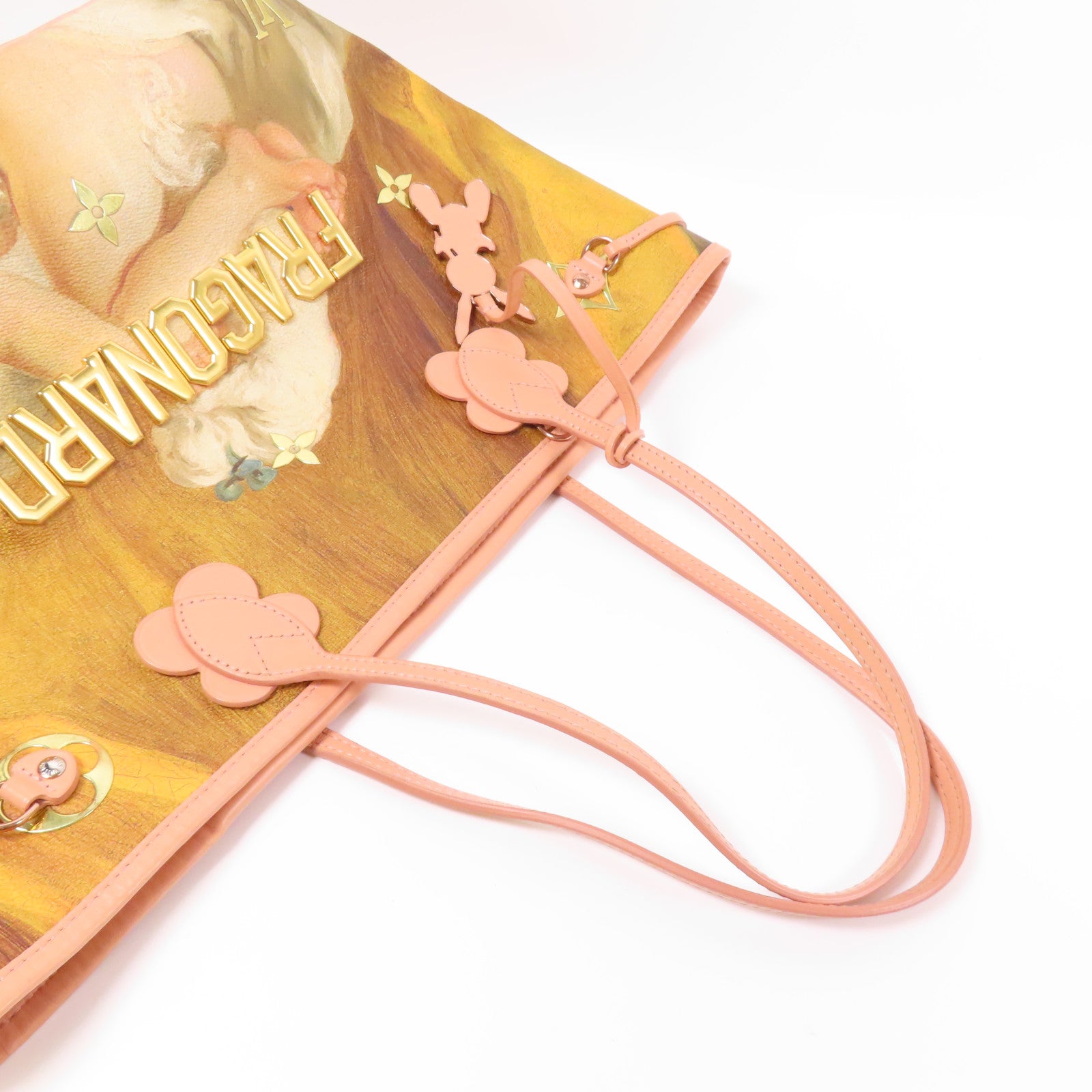 LOUIS VUITTON 塗層帆布/牛皮皮革Masters Collection Fragonard Neverfull MM手挽袋棕色/粉紅色