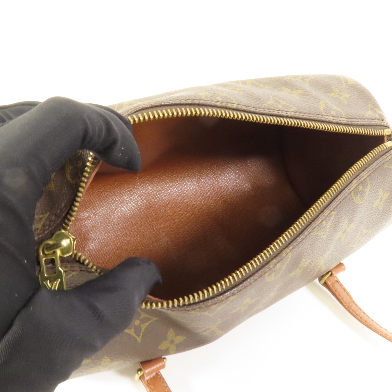 LOUIS VUITTON Monogram Papillon金扣手挽袋棕色