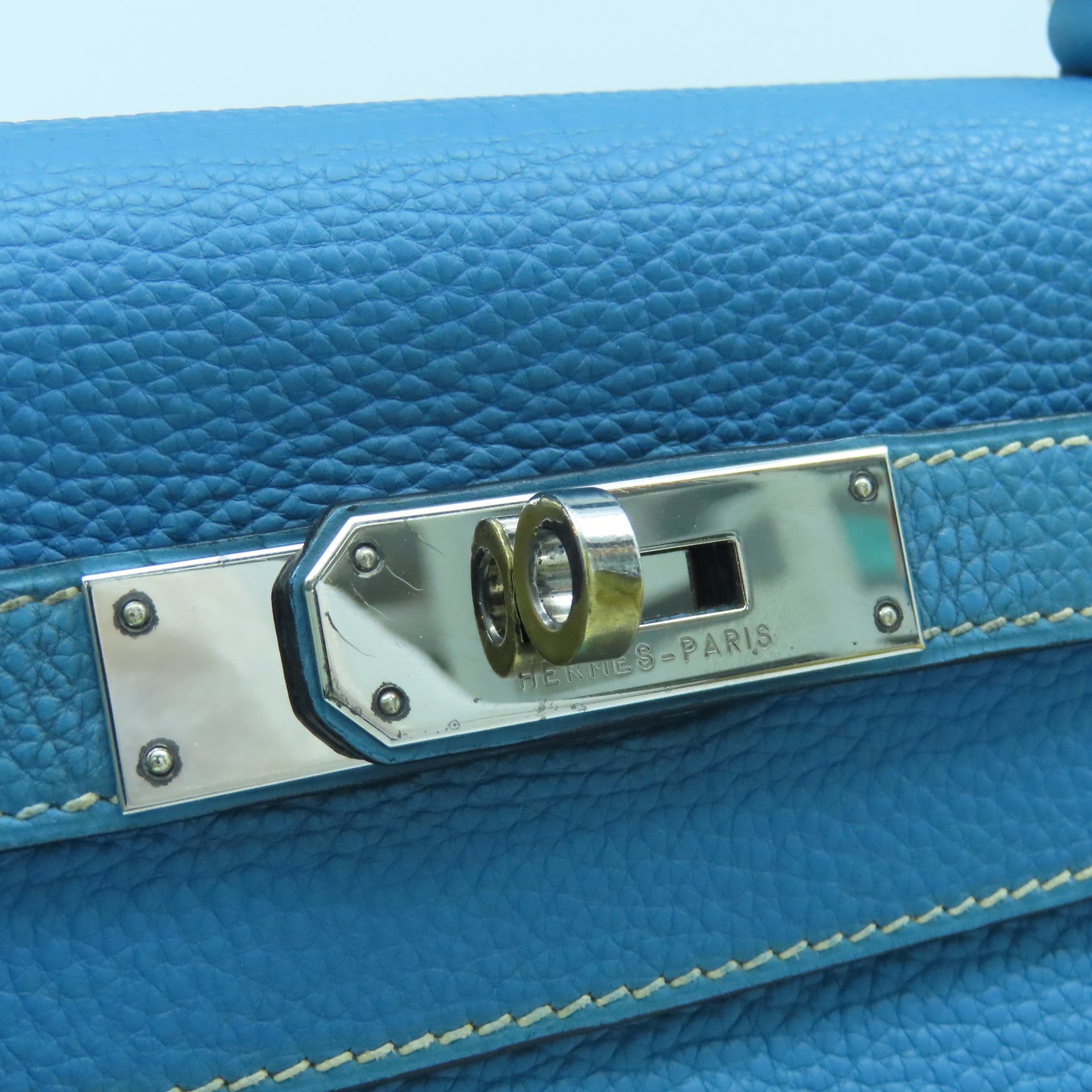 HERMES 【激減優惠】Togo皮革Kelly 28銀扣手挽肩背兩用袋牛仔藍