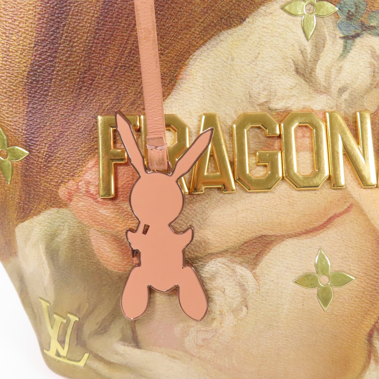 LOUIS VUITTON 塗層帆布/牛皮皮革Masters Collection Fragonard Neverfull MM手挽袋棕色/粉紅色