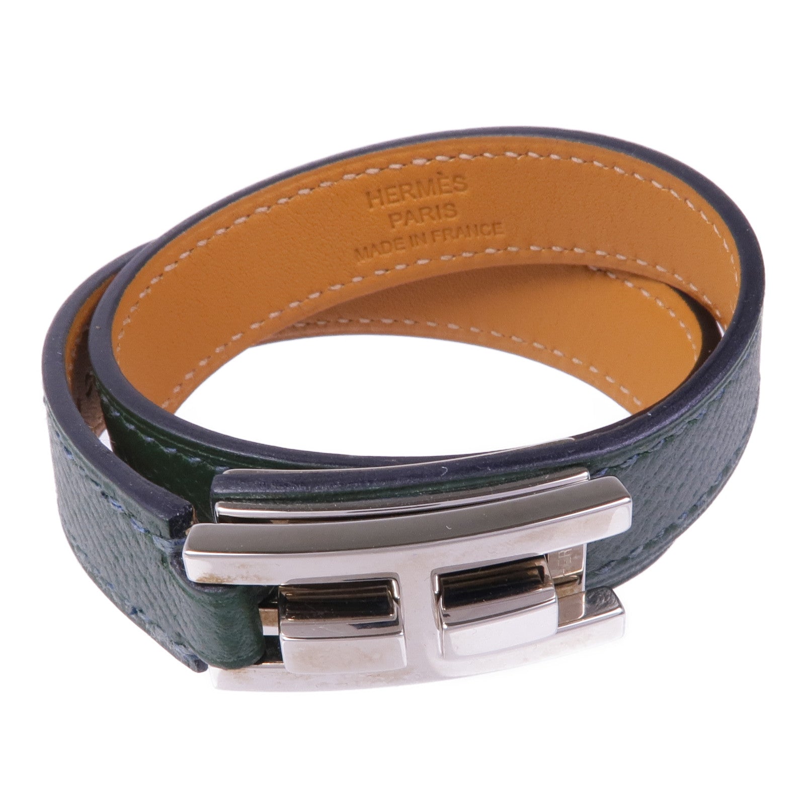 HERMES Epsom皮革Drag Double Tour銀扣手帶