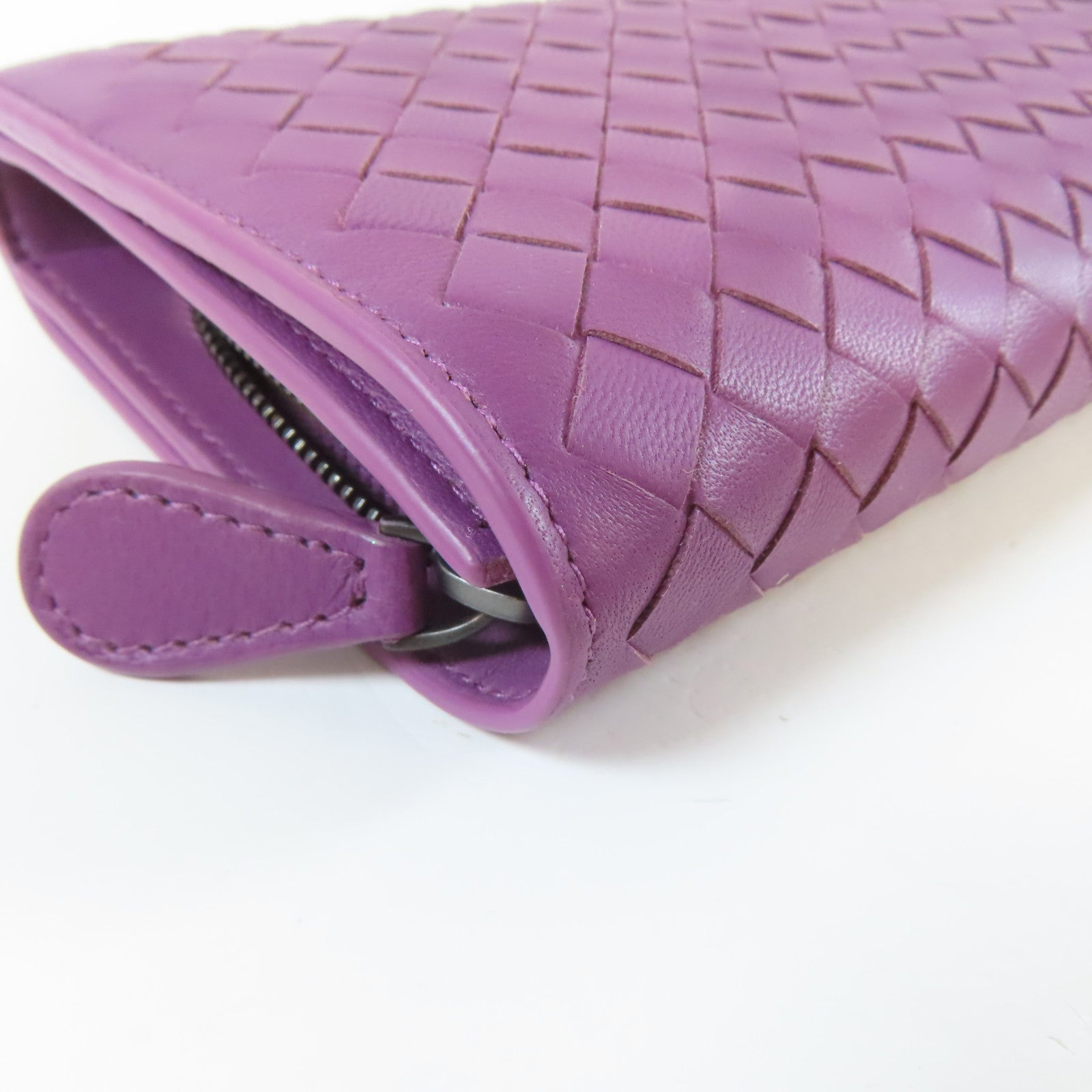BOTTEGA VENETA 【激減優惠】織紋皮革Long Wallet黑扣長錢包紫色