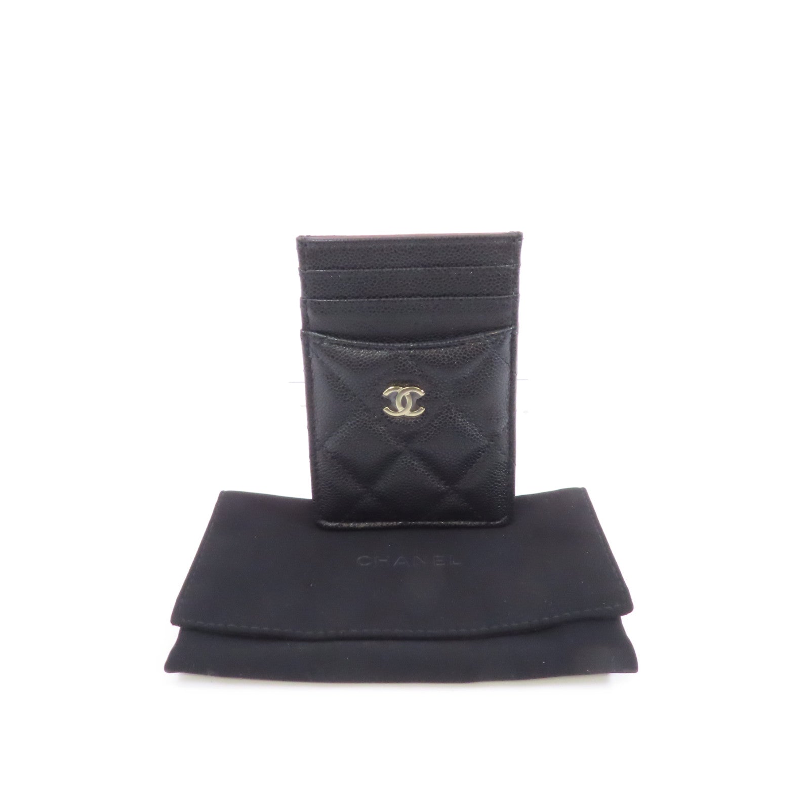 CHANEL 菱格Caviar皮革Card Case金扣卡片套黑色