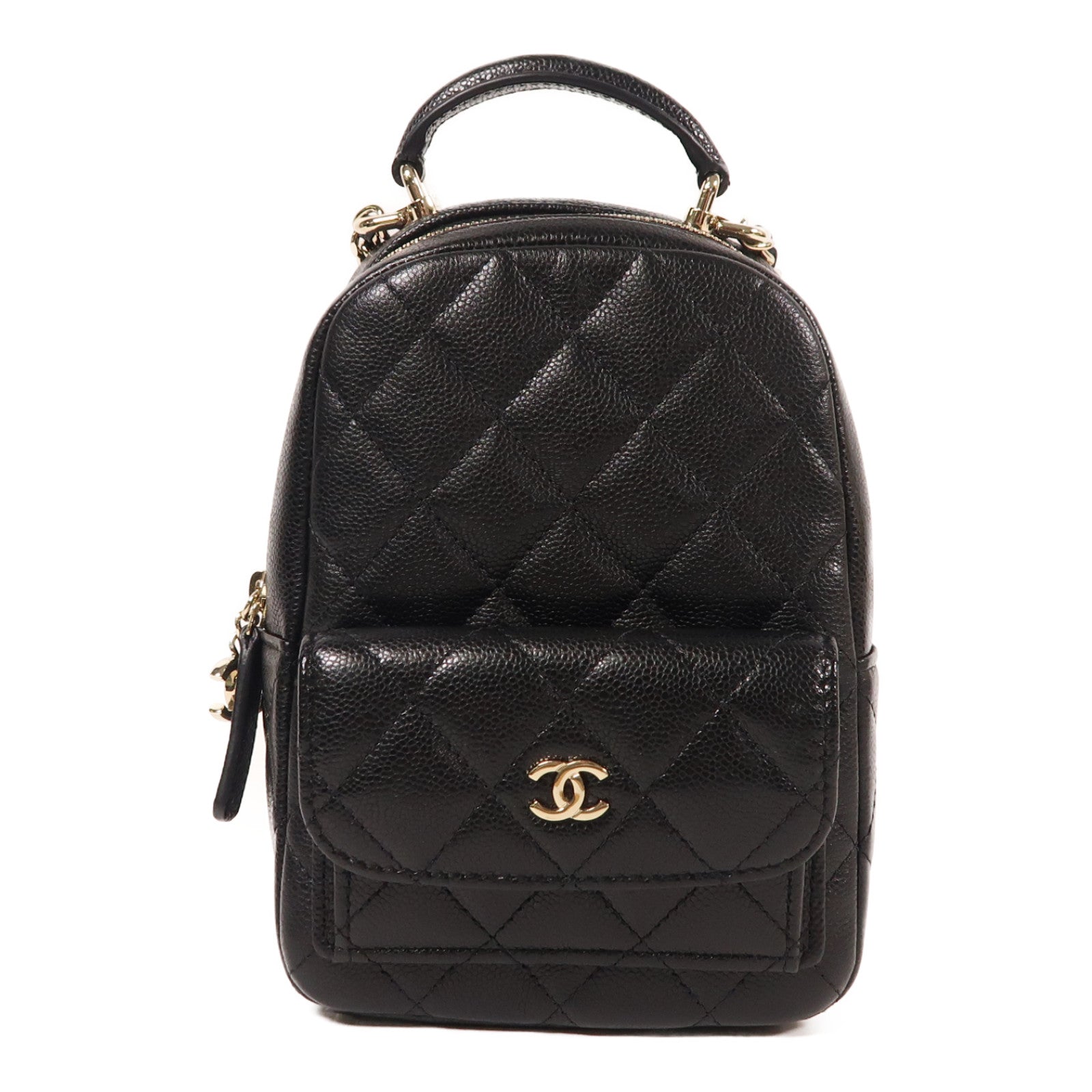 CHANEL 牛皮皮革24C Backpack金扣背包黑色