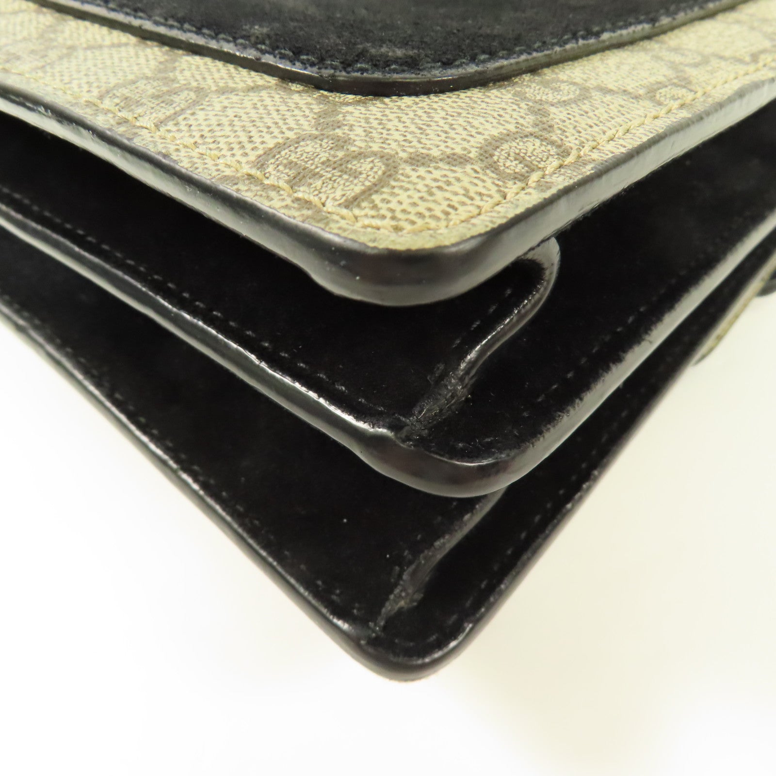 GUCCI 塗層帆布/麂皮皮革Dionysus銀扣鏈帶肩背袋