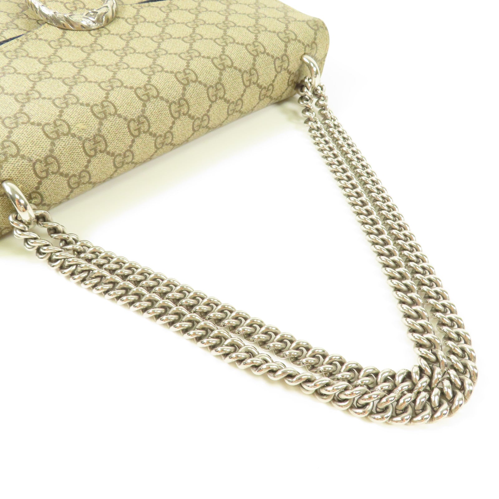 GUCCI 【激減優惠】塗層帆布/麂皮皮革Dionysus銀扣鏈帶肩背袋