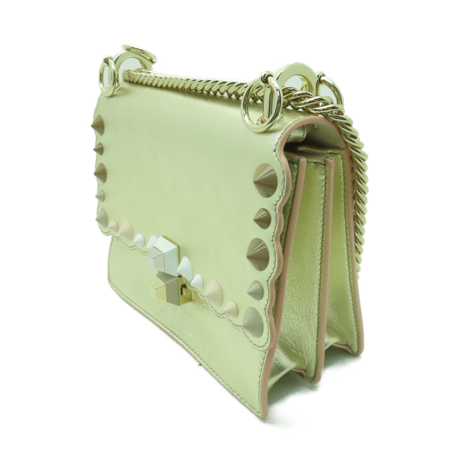 FENDI 【激減優惠】牛皮皮革Chain Shoulder金扣鏈帶肩背袋金色