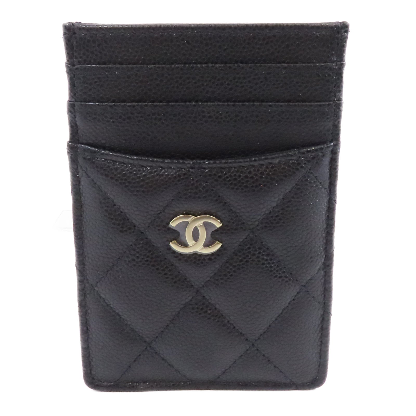 CHANEL 菱格Caviar皮革Card Case金扣卡片套黑色
