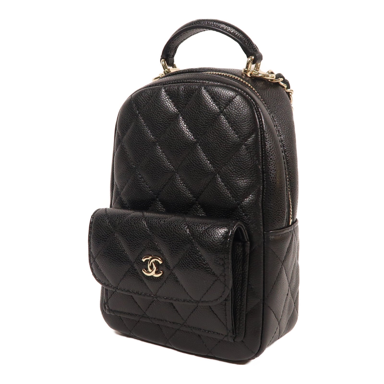 CHANEL 牛皮皮革24C Backpack金扣背包黑色