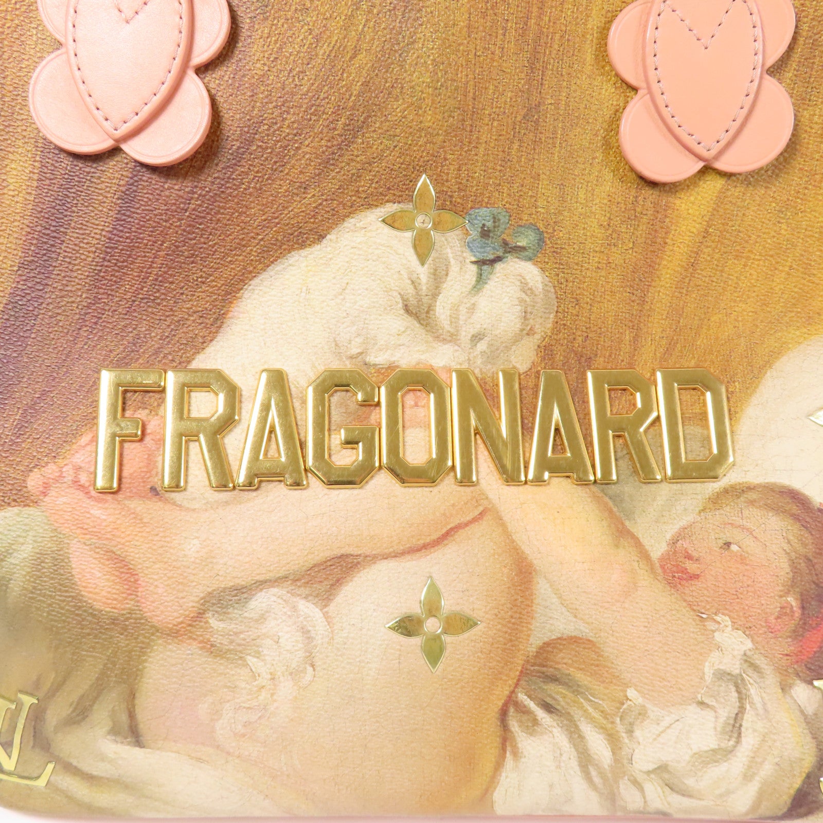 LOUIS VUITTON 塗層帆布/牛皮皮革Masters Collection Fragonard Neverfull MM手挽袋棕色/粉紅色