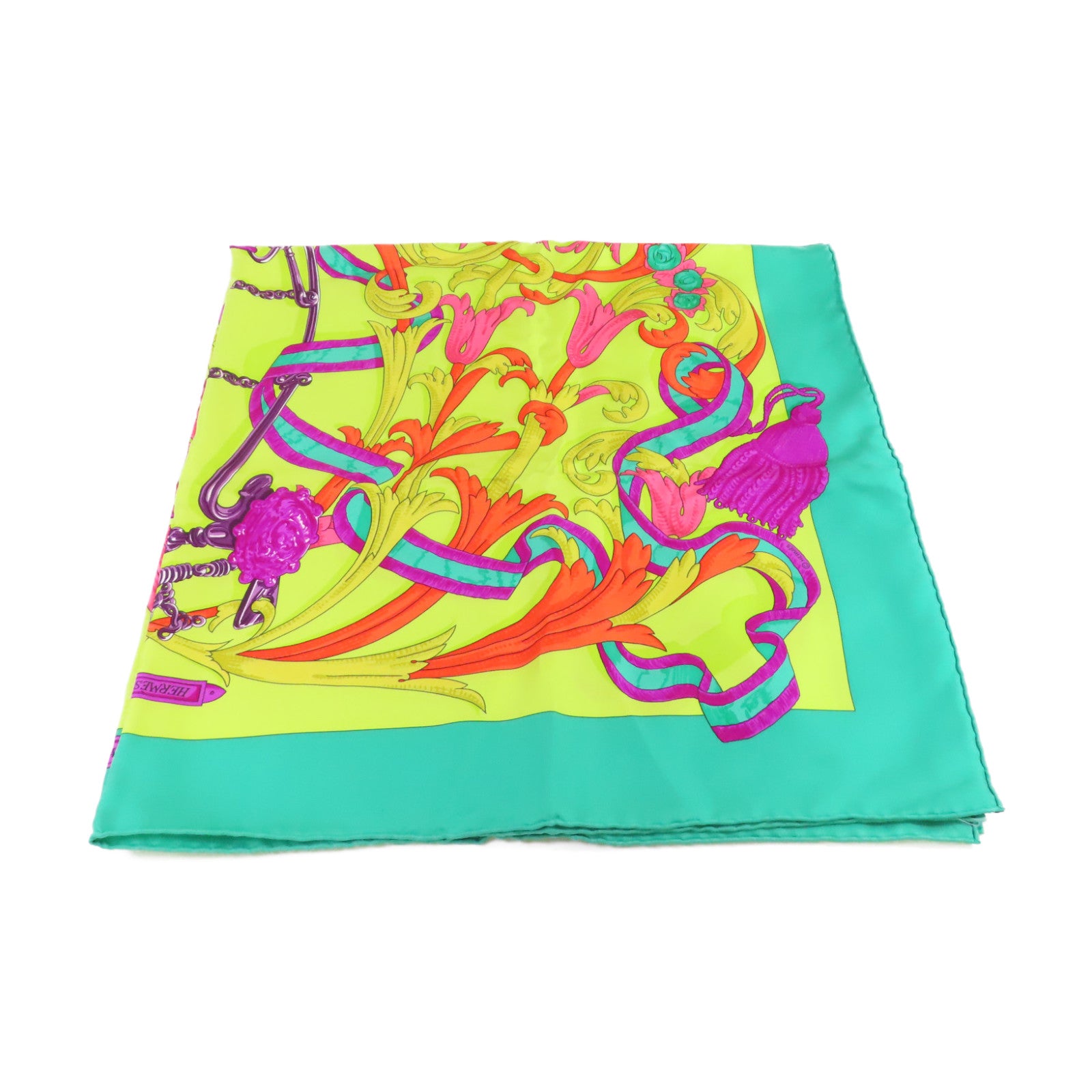 HERMES 【激減優惠】絲質90x90 Scarf絲巾青綠色/綠色/彩色