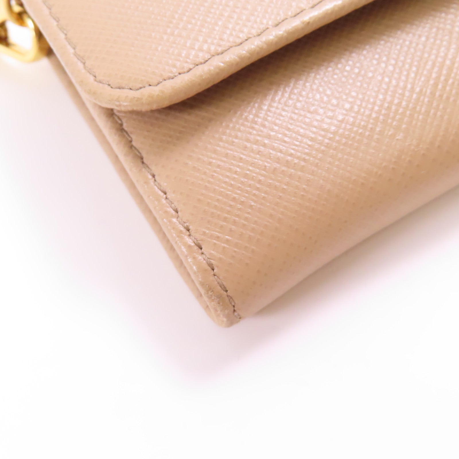 PRADA 【激減優惠】Saffiano皮革Card Case With Chain金扣卡片套米色