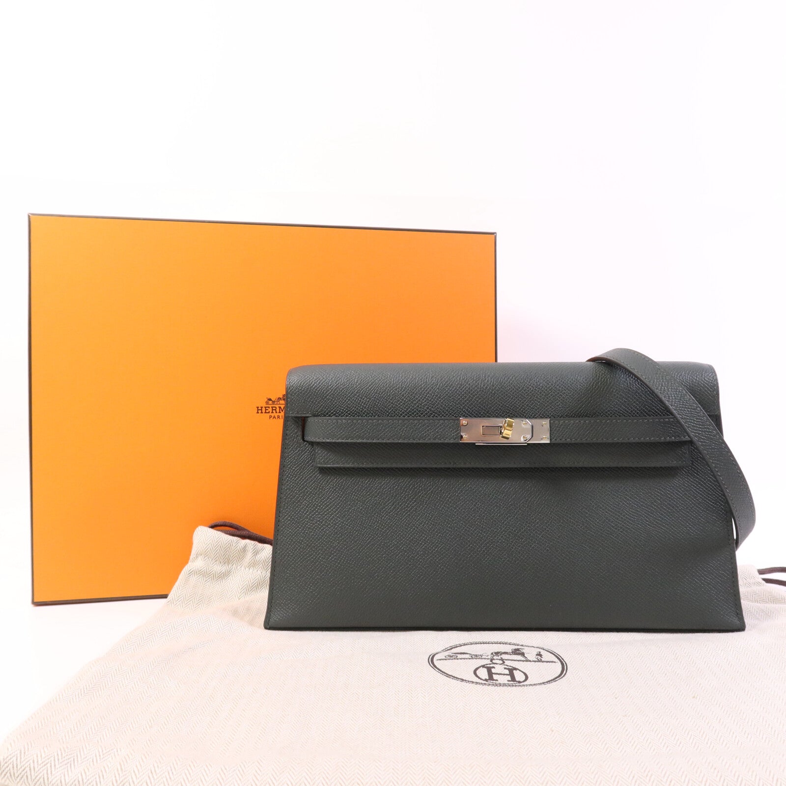 HERMES Epsom皮革Kelly Elan肩背袋Vert Mangrove