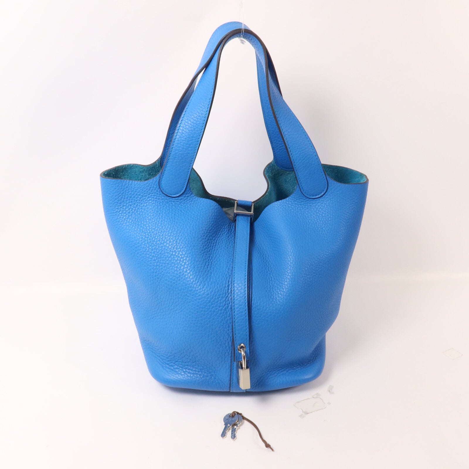 HERMES Clemence皮革Picotin MM扣手挽袋Bleu Zanzibar