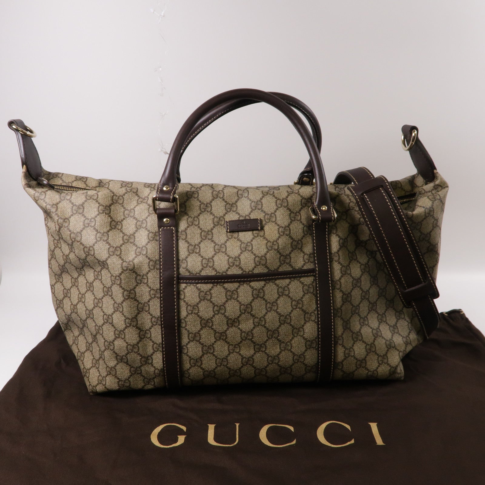 GUCCI 塗層帆布Boston Bag金扣手挽肩背兩用袋啡色