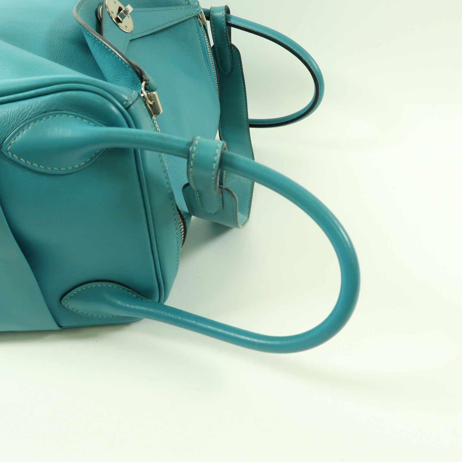 HERMES PHW Lindy 30 2 Way Shoulder Handbag Swift Leather Bleu Paon Green