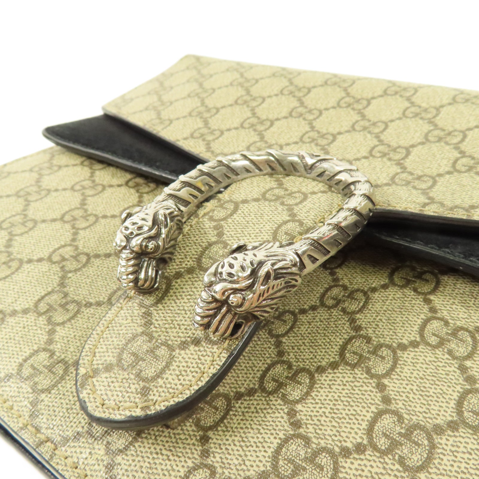 GUCCI 【激減優惠】塗層帆布/麂皮皮革Dionysus銀扣鏈帶肩背袋