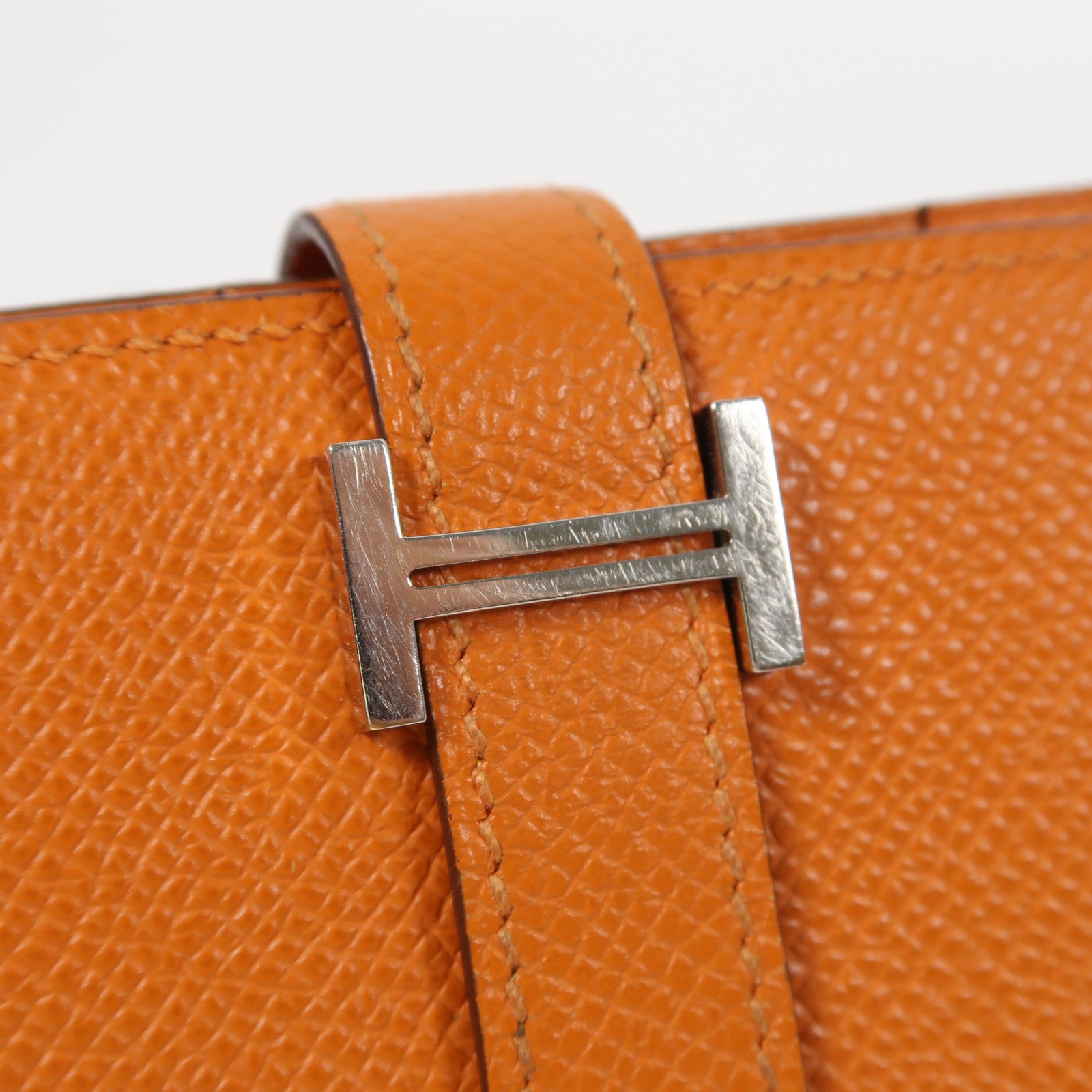 HERMES 【激減優惠】Epsom皮革Bearn Long Wallet銀扣長錢包橙色
