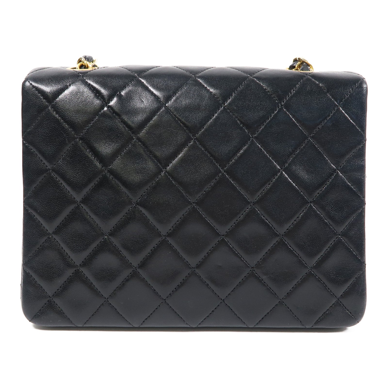 CHANEL 菱格牛皮皮革Mini Square金扣鏈帶肩背袋黑色