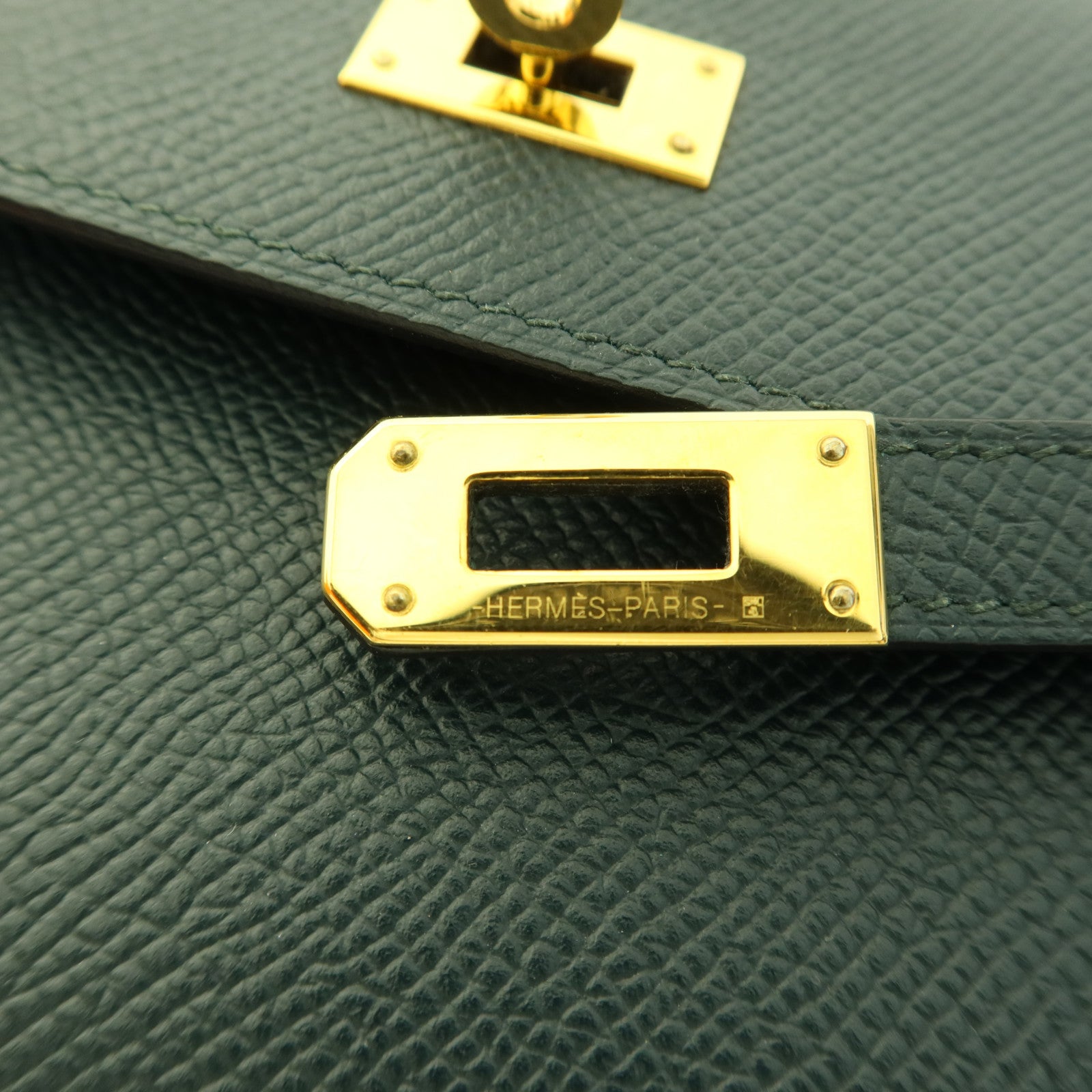 HERMES Epsom皮革Kelly Long Wallet金扣長錢包Vert Cypres
