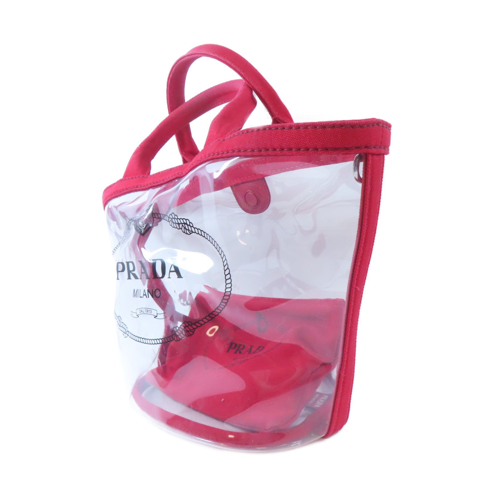 PRADA PVC/帆布2 Way Shoulder銀扣手挽肩背兩用袋紅色