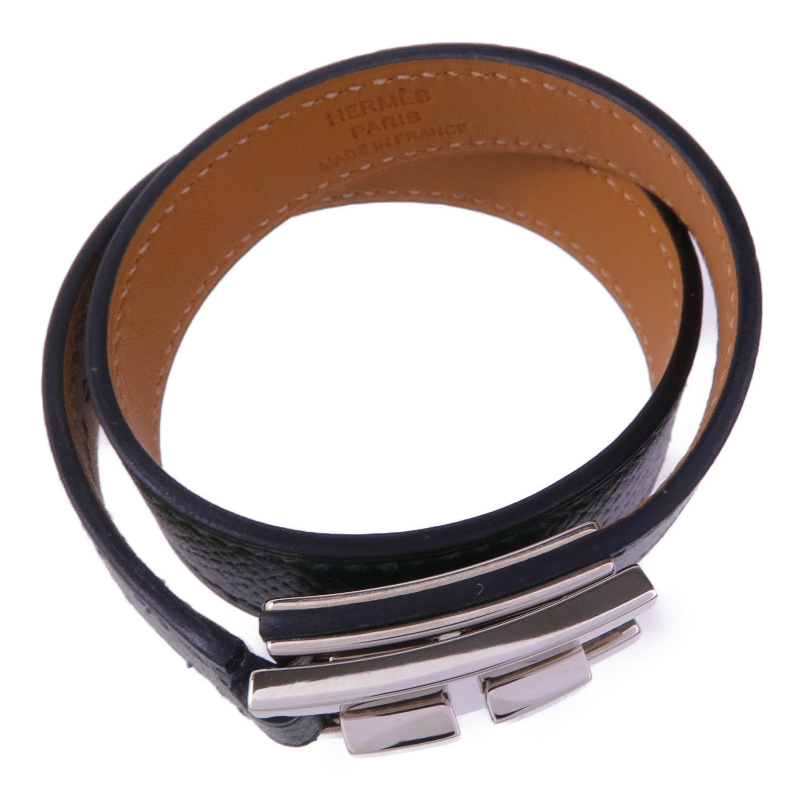 HERMES Epsom皮革Drag Double Tour銀扣手帶