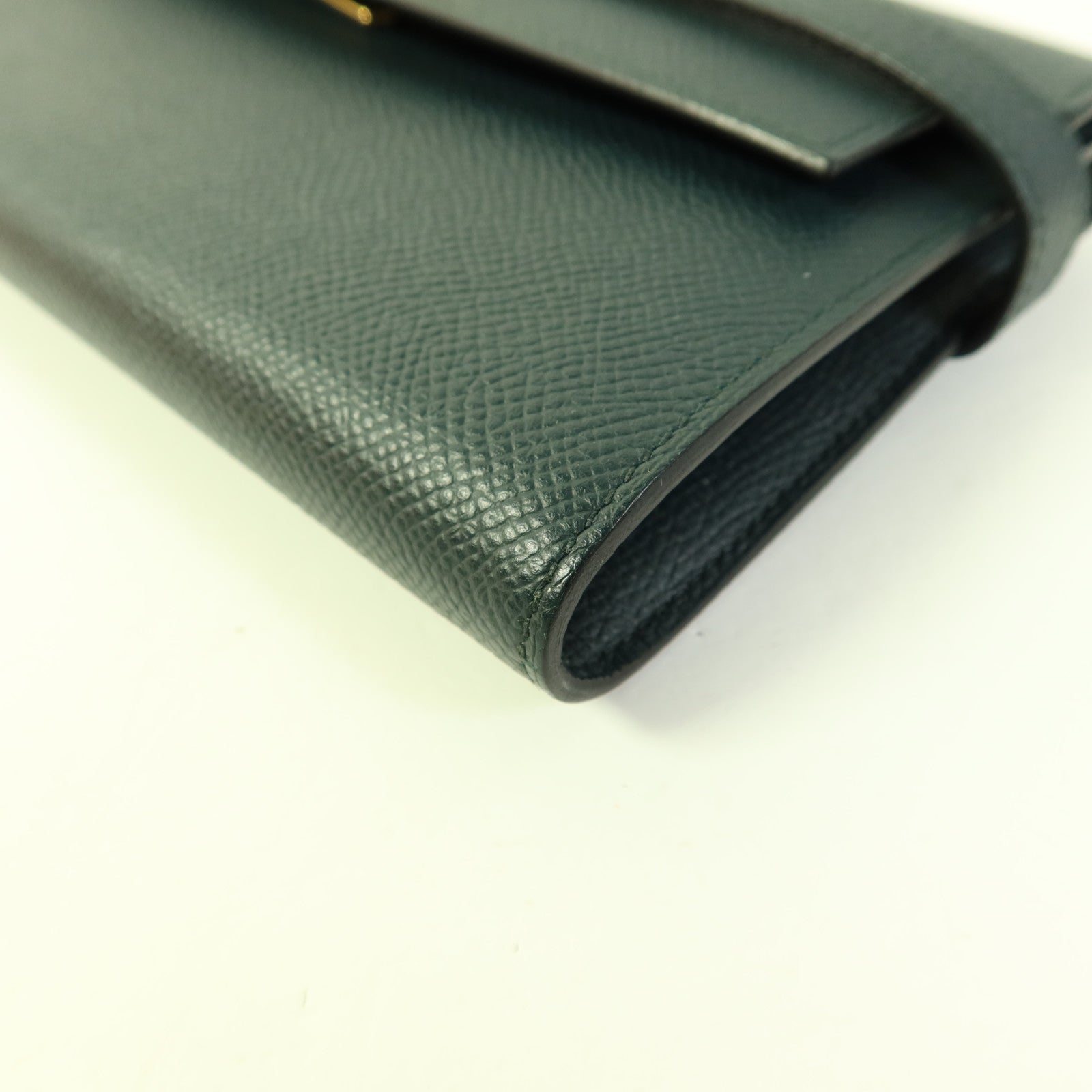 HERMES Epsom皮革Kelly Long Wallet金扣長錢包Vert Cypres