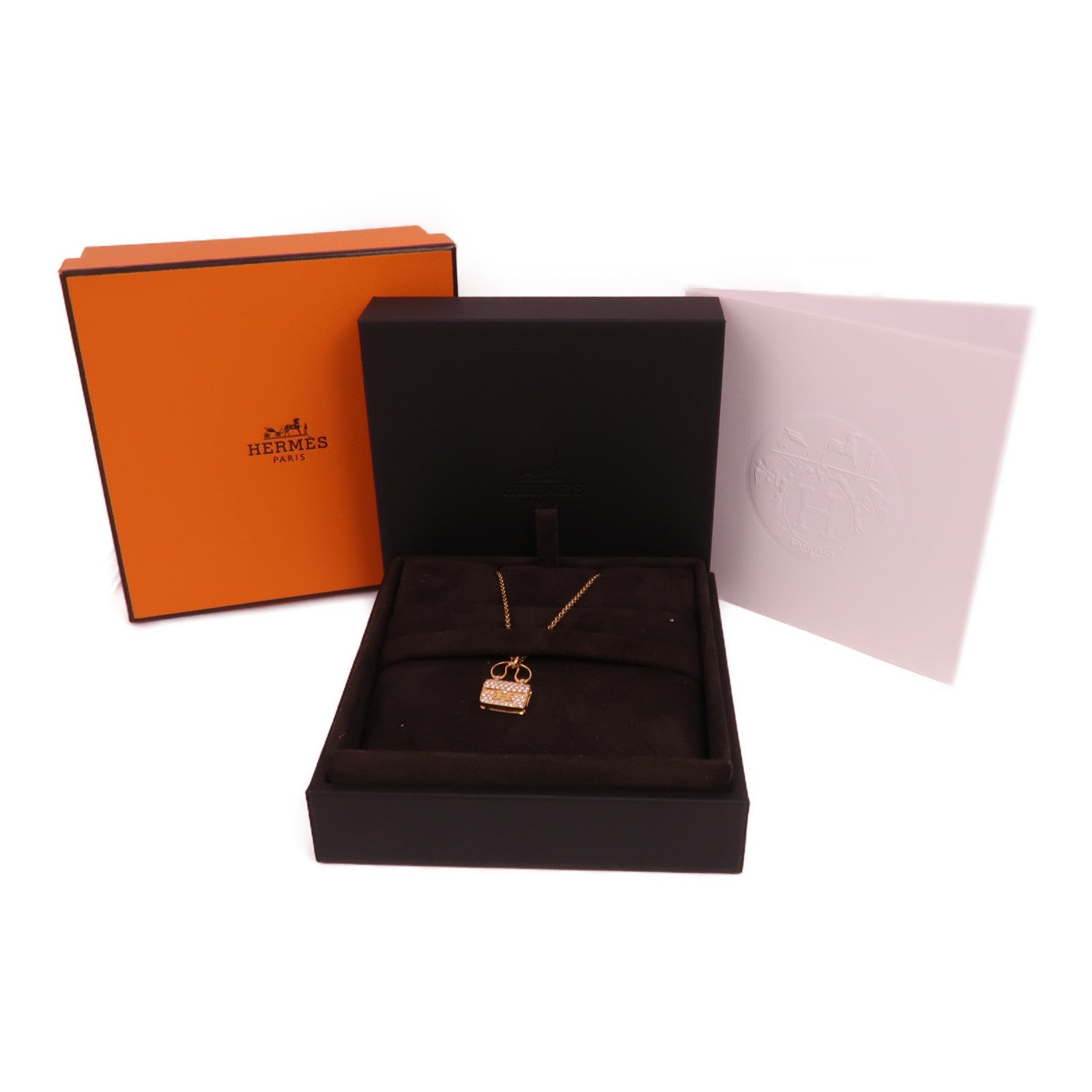 HERMES Diamond Constance Pendant Necklace 18K Rose Gold