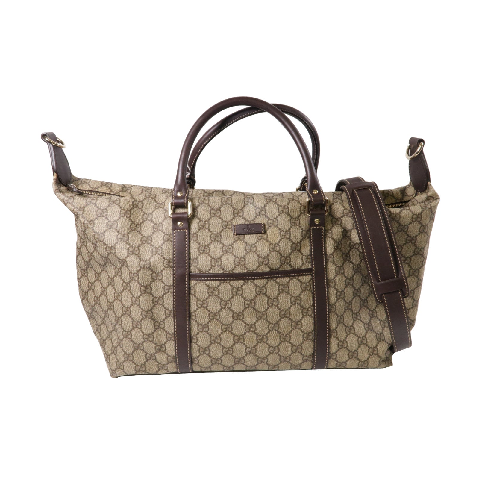 GUCCI 塗層帆布Boston Bag金扣手挽肩背兩用袋啡色