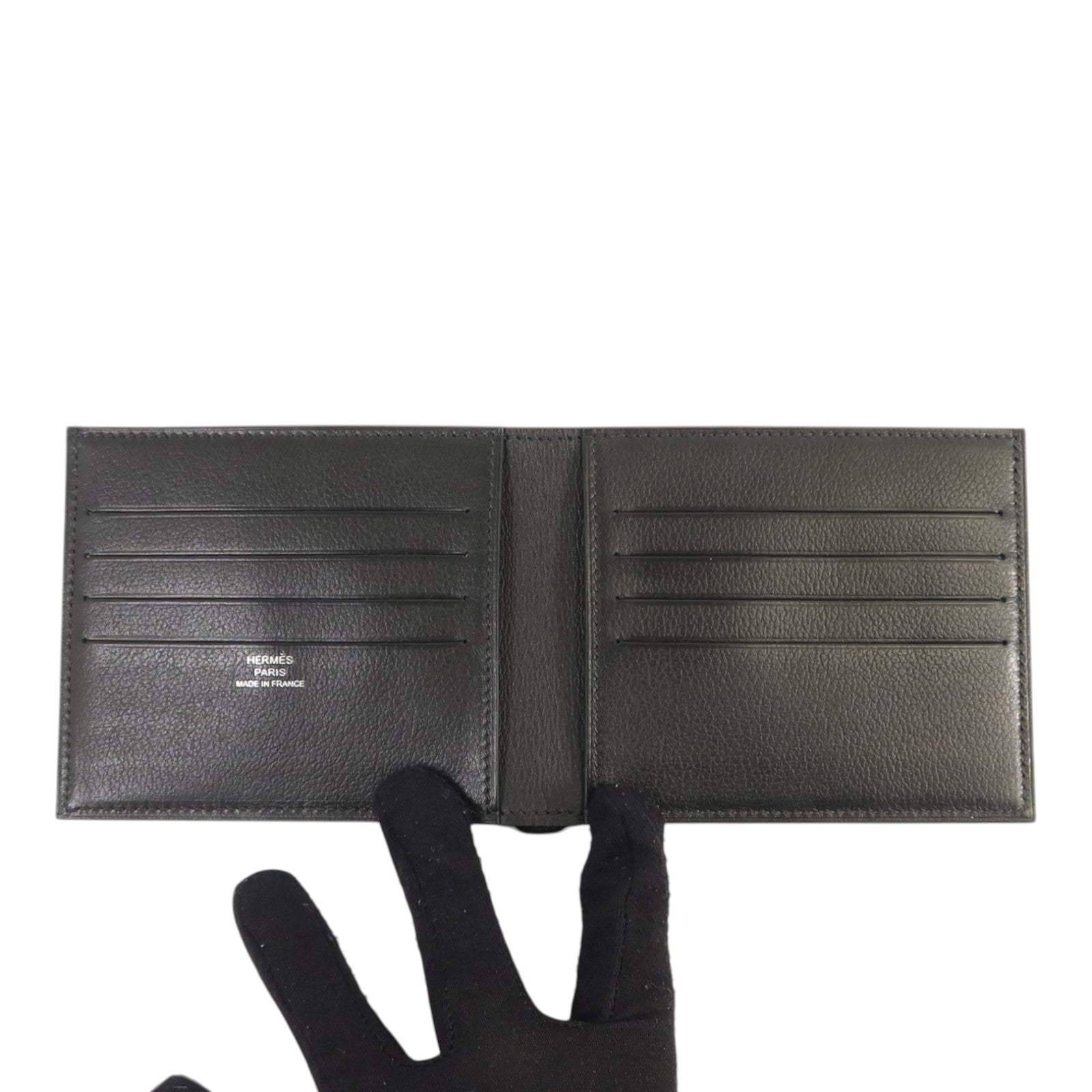 HERMES Evergain皮革Citizen Twill Compact Wallet錢包Noir