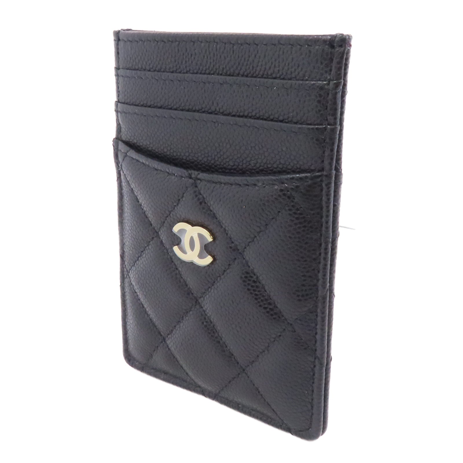 CHANEL 菱格Caviar皮革Card Case金扣卡片套黑色