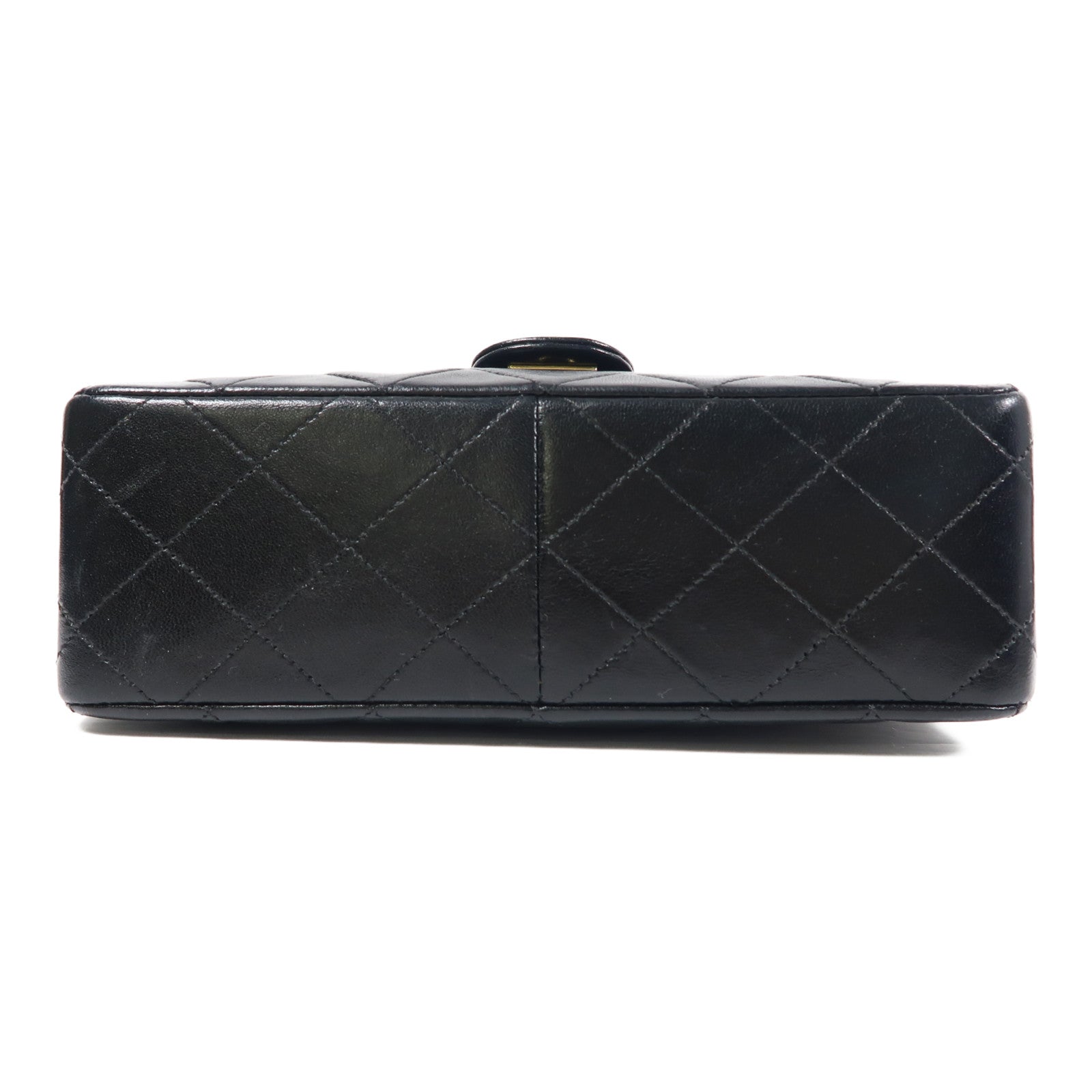 CHANEL 菱格牛皮皮革Mini Square金扣鏈帶肩背袋黑色