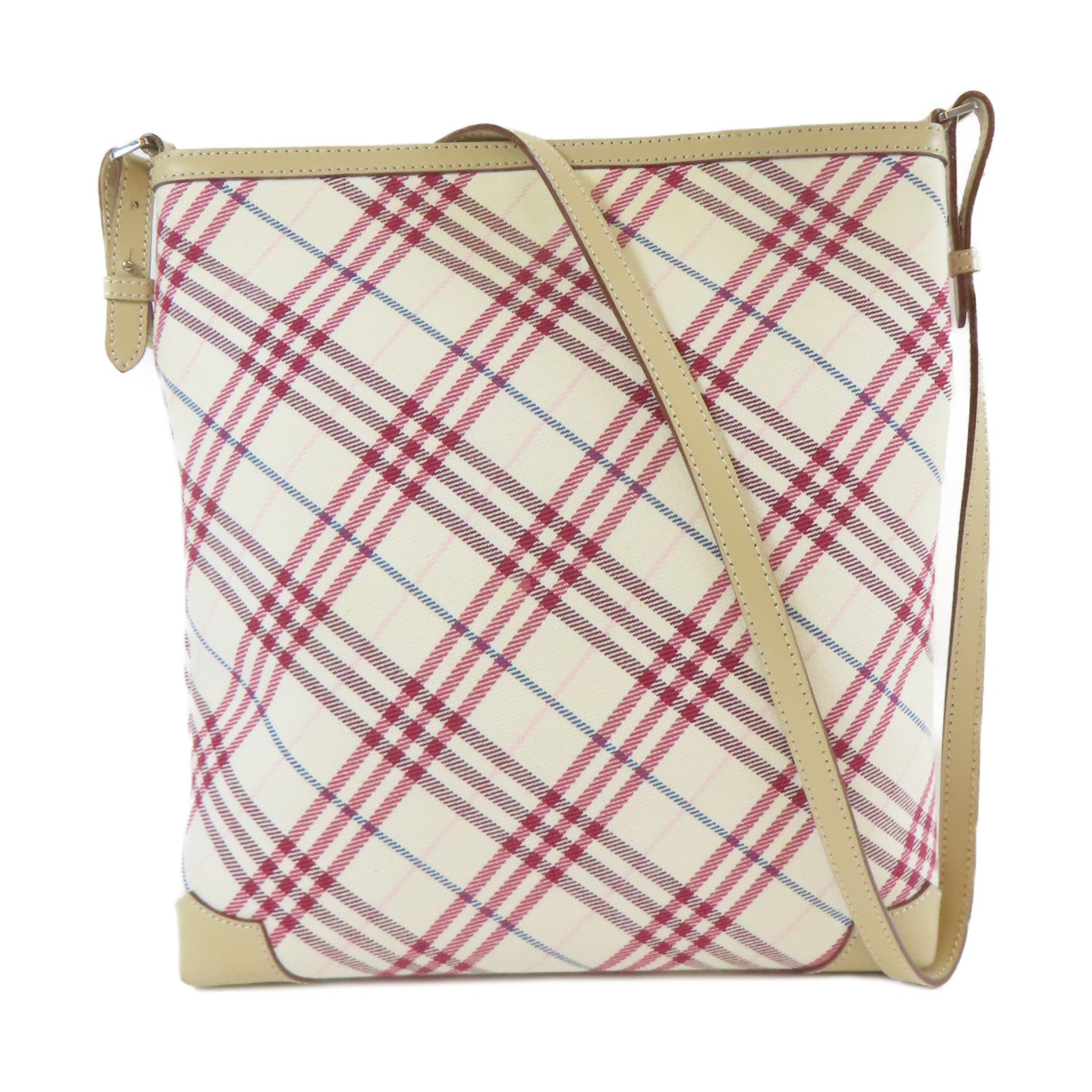 BURBERRY 帆布Shoulder Bag銀扣肩背袋米色/紅色