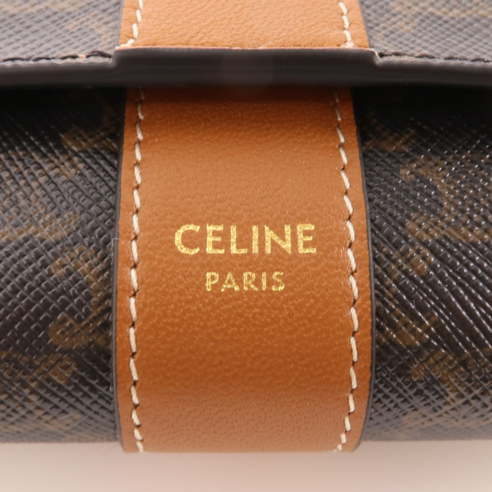 CELINE 塗層帆布/皮革Wallet金扣錢包黑色/棕色