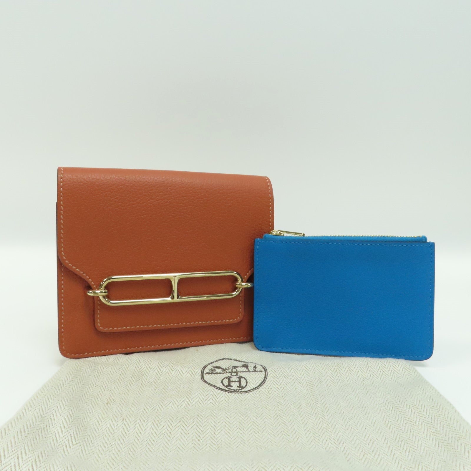 HERMES Evercolor皮革Roulis Slim金扣錢包啡色
