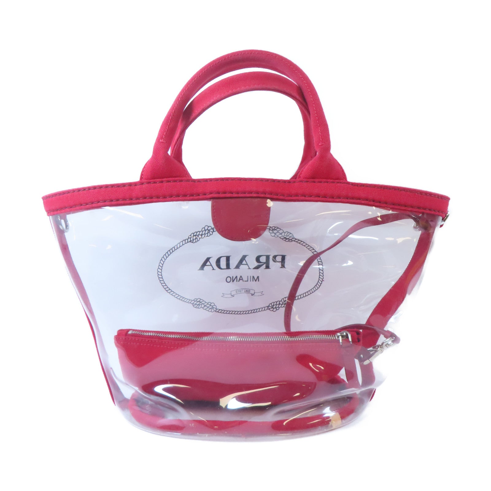 PRADA PVC/帆布2 Way Shoulder銀扣手挽肩背兩用袋紅色