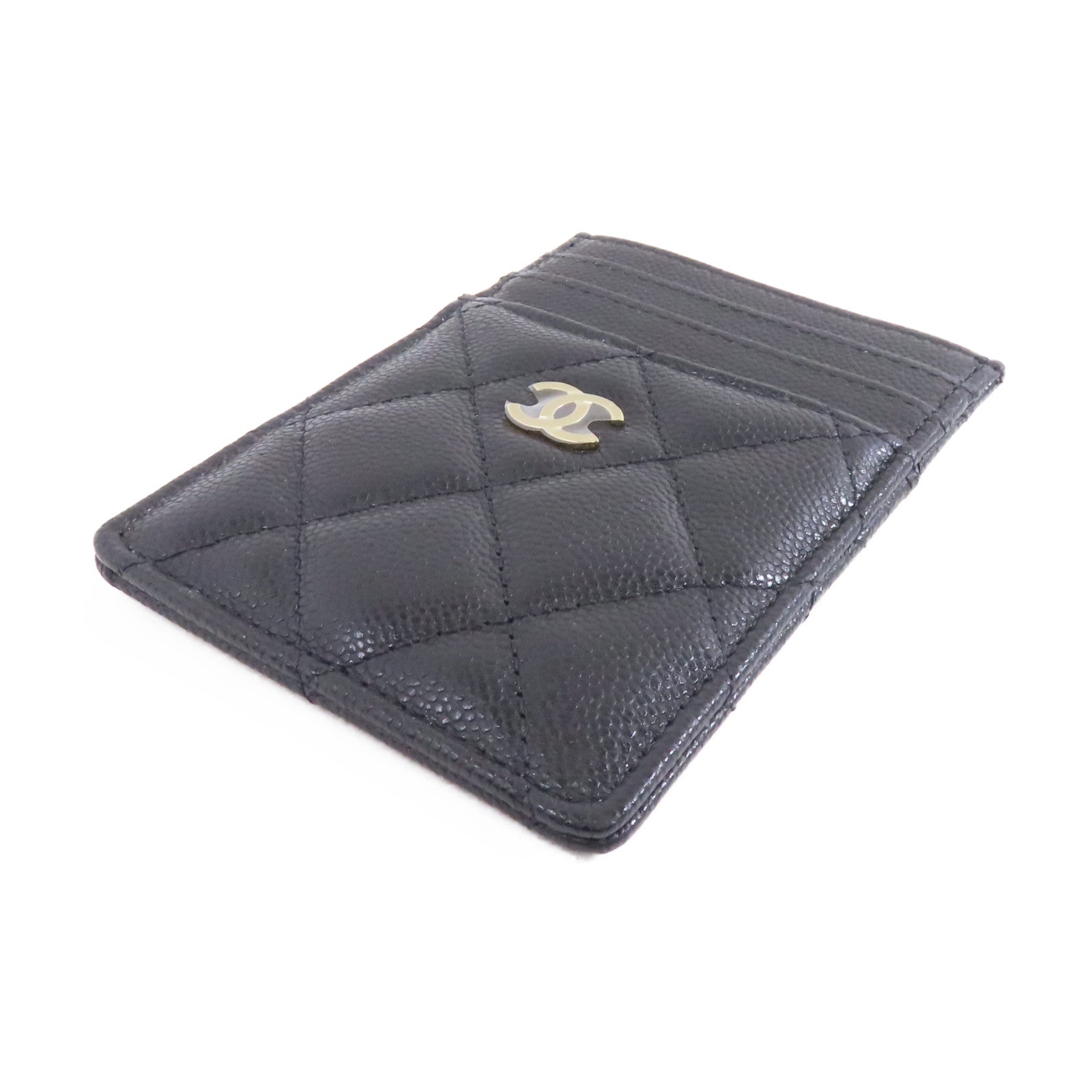 CHANEL 菱格Caviar皮革Card Case金扣卡片套黑色
