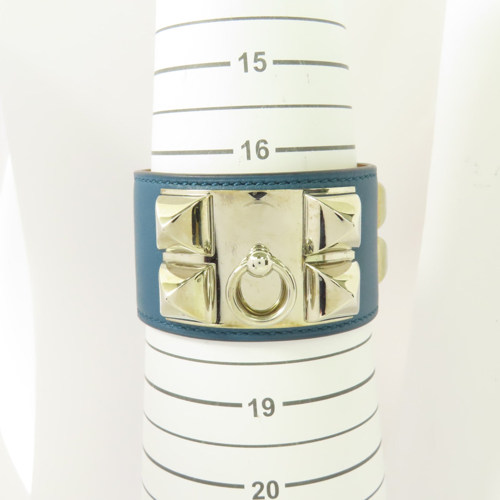 HERMES Swift皮革Collier De Chien銀扣手鐲Colvert