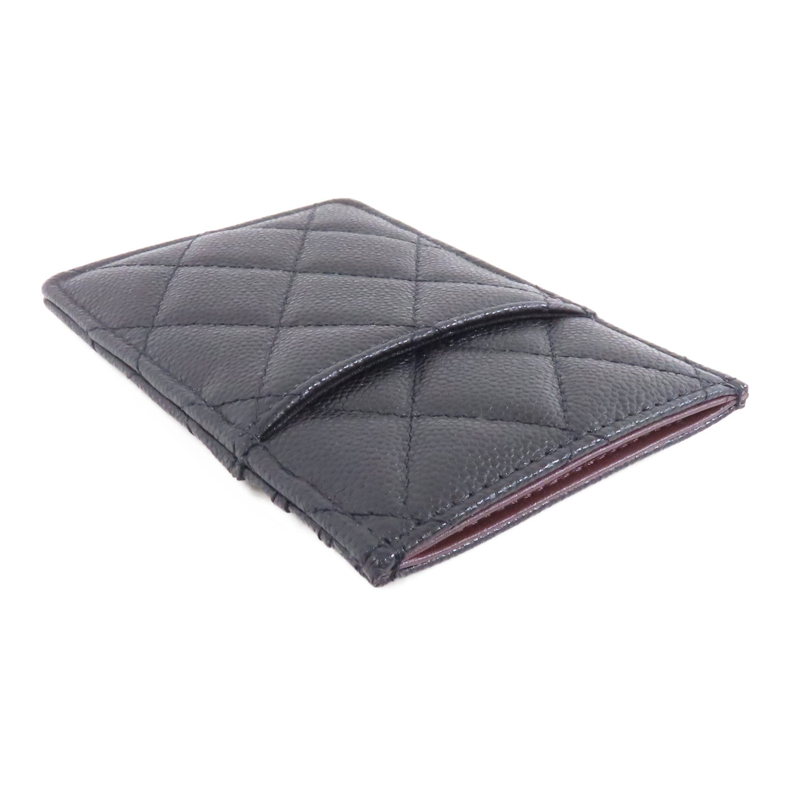 CHANEL 菱格Caviar皮革Card Case金扣卡片套黑色