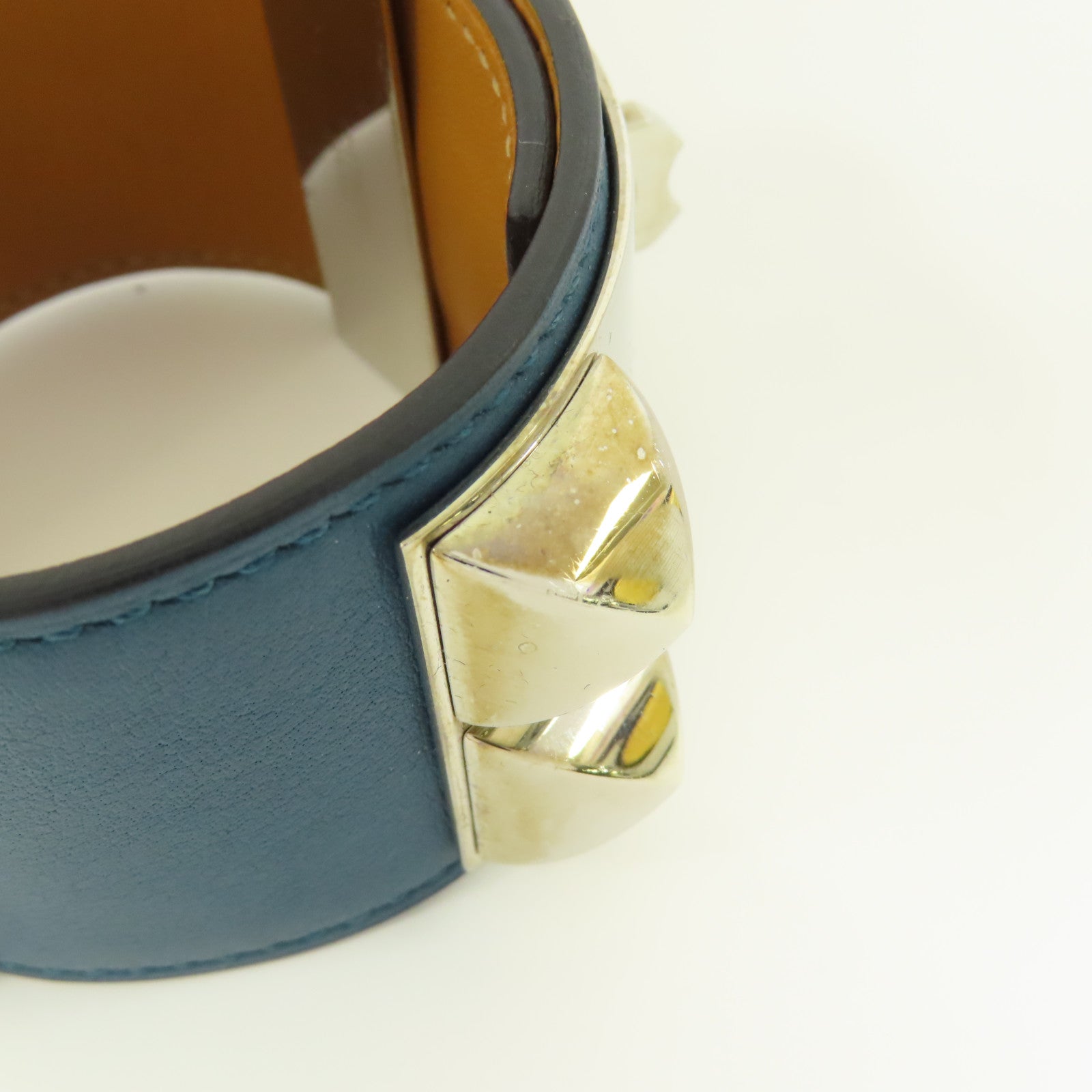 HERMES Swift皮革Collier De Chien銀扣手鐲Colvert
