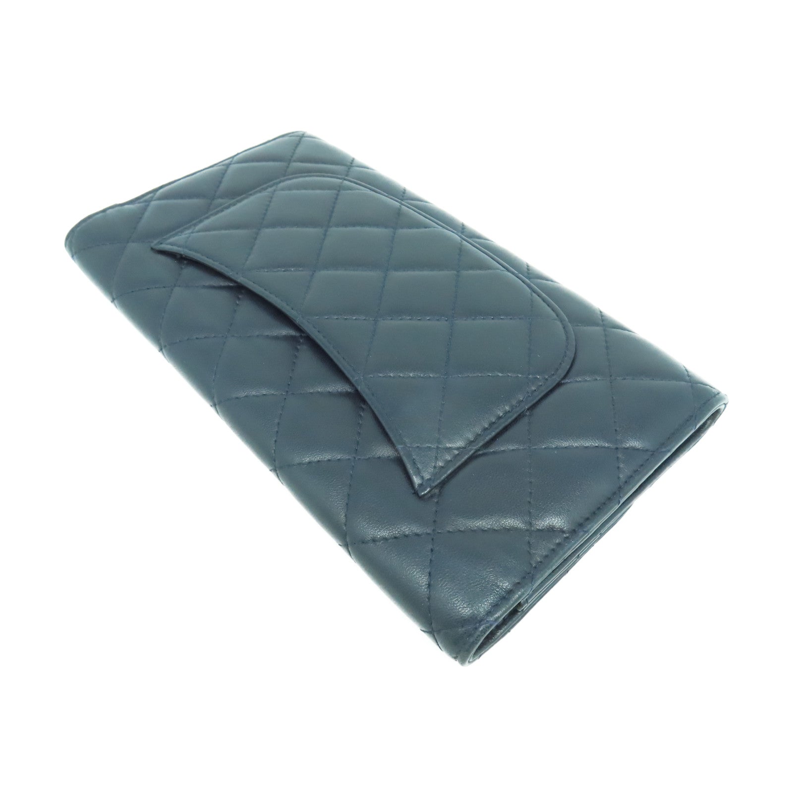 CHANEL 【激減優惠】菱格羊皮皮革Long Wallet銀扣長錢包黑色